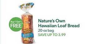 Publix Nature's own hawaiian loaf bread offer