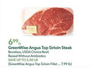 Publix Greenwise angus top sirloin steak offer