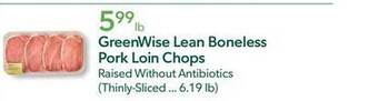 Publix Greenwise lean boneless pork loin chops offer