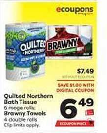 Weis Markets Quilted northern bath tissue, brawny towels offer
