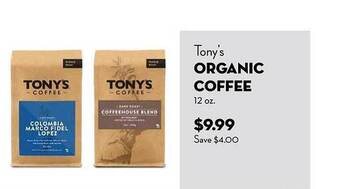 Bristol Farms Tony's organic coffee offer