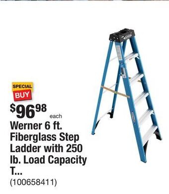 The Home Depot Werner 6 ft. fiberglass step ladder with 250 lb. load capacity type i duty rating offer