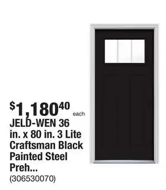 The Home Depot Jeld-wen 36 in. x 80 in. 3 lite craftsman black painted steel prehung left-hand inswing front door w/brickmould offer