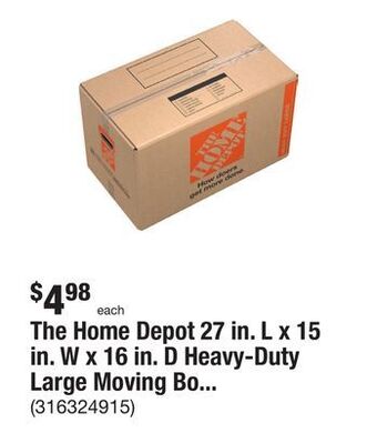 The Home Depot The home depot 27 in. l x 15 in. w x 16 in. d heavy-duty large moving box with handles offer
