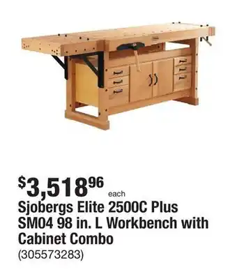 The Home Depot Sjobergs elite 2500c plus sm04 98 in. l workbench with cabinet combo offer