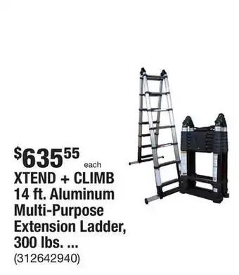 The Home Depot Xtend + climb 14 ft. aluminum multi-purpose extension ladder, 300 lbs. load capacity type ia duty rating offer