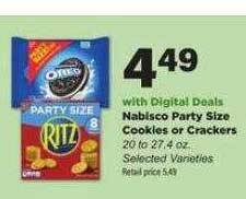 Stater Bros Nabisco party size cookies or crackers offer