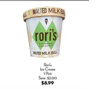 Bristol Farms Rori's ice cream 1 pint offer