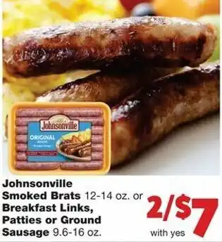 Family Fare Johnsonville Smoke Brats 12-14 oz or Breakfast Links, Patties or Ground Sausage 9.6-16 oz offer