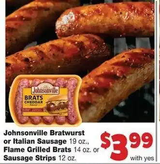 Family Fare Johnsonville Bratwurst or Italian Sausage 19 oz., Frame Grilled Brats 14 oz., or Sausage Strips 12 oz offer