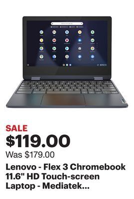 Best Buy Lenovo - flex 3 chromebook 11.6" hd touch-screen laptop - mediatek mt8183 - 4gb - 64gb emmc - abyss blue offer