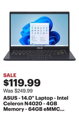 Best Buy Asus - 14.0" laptop - intel celeron n4020 - 4gb memory - 64gb emmc - star black - star black offer