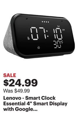 Best Buy Lenovo - smart clock essential 4" smart display with google assistant - soft touch gray offer
