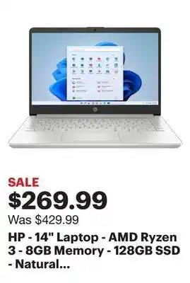 Best Buy Hp - 14" laptop - amd ryzen 3 - 8gb memory - 128gb ssd - natural silver offer
