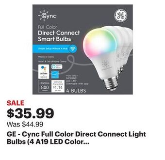 Best Buy Ge - cync full color direct connect light bulbs (4 a19 led color changing light bulbs), 60w replacement - full color offer