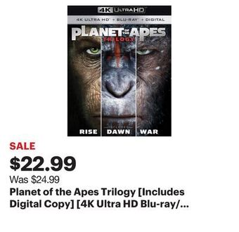 Best Buy Planet of the apes trilogy [includes digital copy] [4k ultra hd blu-ray/blu-ray] offer