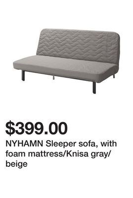 Ikea Nyhamn sleeper sofa, with foam mattress/knisa gray/beige offer