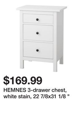 Ikea Hemnes 3-drawer chest, white stain, 22 7/8x31 1/8 " offer