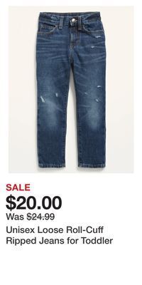 Old Navy Unisex loose roll-cuff ripped jeans for toddler offer