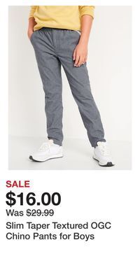 Old Navy Slim taper textured ogc chino pants for boys offer
