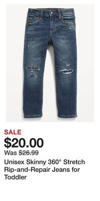 Old Navy Unisex skinny 360° stretch rip-and-repair jeans for toddler offer