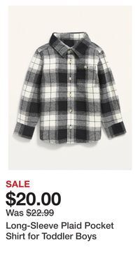 Old Navy Long-sleeve plaid pocket shirt for toddler boys offer