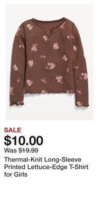 Old Navy Thermal-knit long-sleeve printed lettuce-edge t-shirt for girls offer