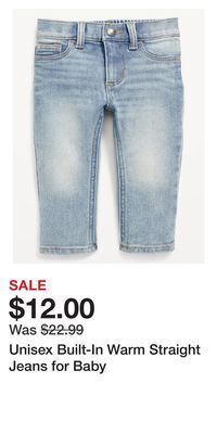 Old Navy Unisex built-in warm straight jeans for baby offer