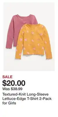 Old Navy Textured-knit long-sleeve lettuce-edge t-shirt 2-pack for girls offer