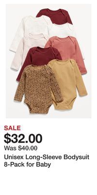 Old Navy Unisex long-sleeve bodysuit 8-pack for baby offer