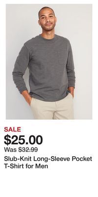 Old Navy Slub-knit long-sleeve pocket t-shirt for men offer