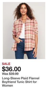 Old Navy Long-sleeve plaid flannel boyfriend tunic shirt for women offer