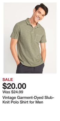 Old Navy Vintage garment-dyed slub-knit polo shirt for men offer