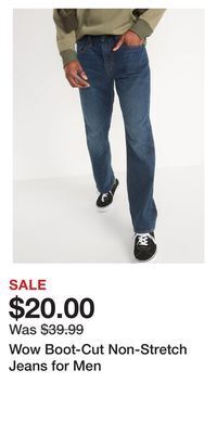 Old Navy Wow boot-cut non-stretch jeans for men offer