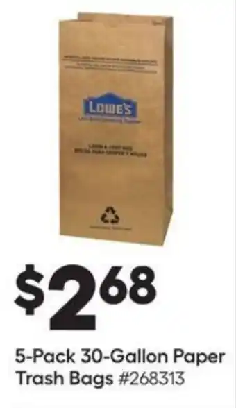Lowe's 5-Pack 30-Gallon Paper Trash Bags offer