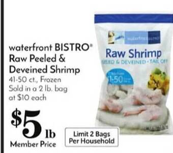 Pavilions Waterfront bistro raw peeled & deveined shrimp offer