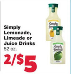 Family Fresh Market Simply Lemonade, Limeade or Juice Drinks offer