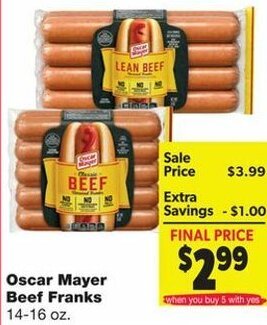 Family Fare Oscar Mayer Beef Franks 14-16 oz offer