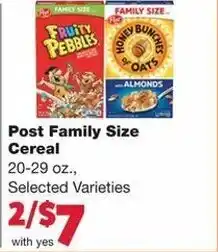 Family Fare Post Family Size Cereal 20-29 oz offer