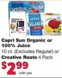 Family Fare Capri Sun Organic or 100% Juice Creative Roots offer