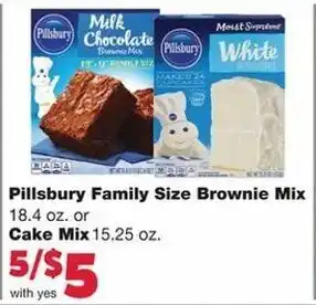 Family Fare Pillbury Family Size Brownie 18.4 oz or Cake Mix 15.25 oz offer