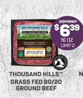 Natural Grocers Thousand hills grass fed 80-20 ground beef offer