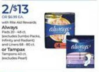 Rite Aid Always or tampax offer
