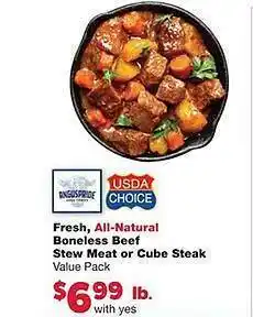Family Fare Fresh all-natural boneless beef stew meat or cube steak offer