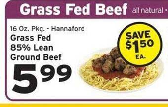 Hannaford Grass fed 85% lean ground beef offer