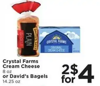 Cub Foods Crystal farms cream cheese or david's bagels offer