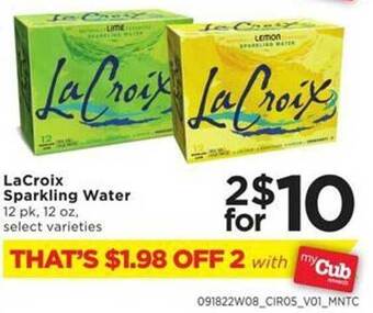 Cub Foods Lacroix sparkling water offer