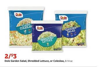 Fareway Dole garden salad, shredded lettuce or coleslaw offer