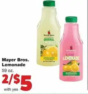 Family Fare Mayer Bros. Lemonade 59 oz. offer