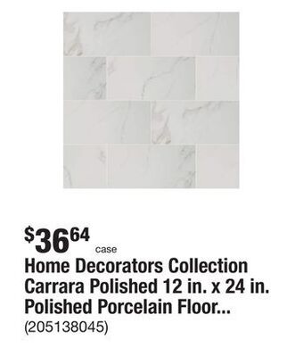 The Home Depot Home decorators collection carrara polished 12 in. x 24 in. polished porcelain floor and wall tile (16 sq. ft./case) offer